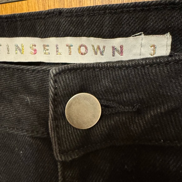 Sz 3 Tinseltown Flared Jeans Black Dark Wash Stretch Frayed Hem 5-Pocket Denim - Picture 6 of 12